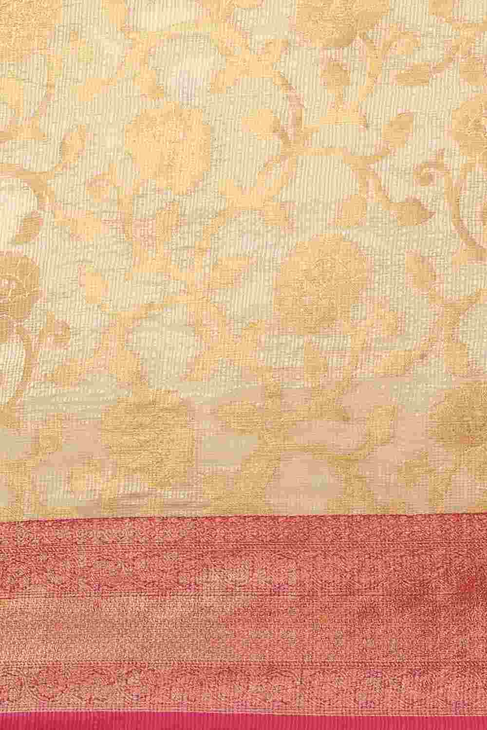 Buy Priya Beige Tusser Art Silk Floral Banarasi One Minute Saree Online - Back
