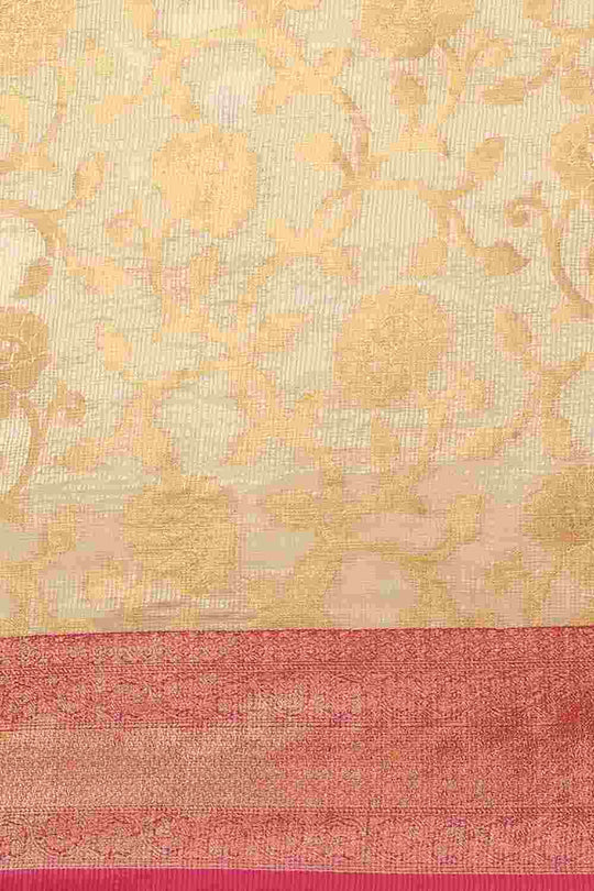 Buy Priya Beige Tusser Art Silk Floral Banarasi One Minute Saree Online - Back
