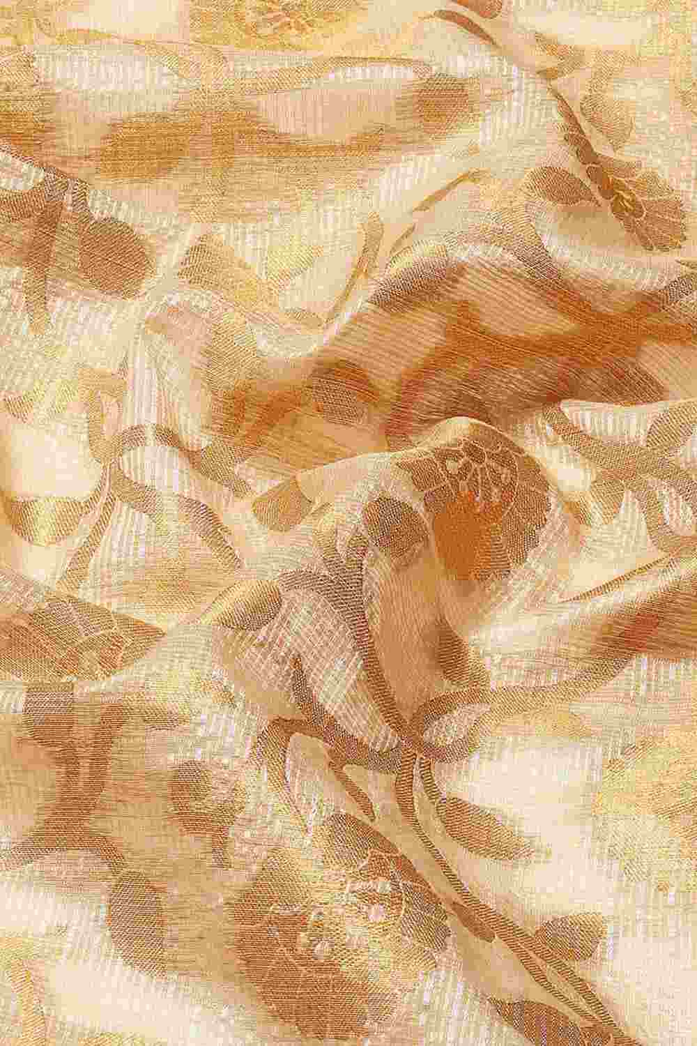 Buy Priya Beige Tusser Art Silk Floral Banarasi One Minute Saree Online - Side