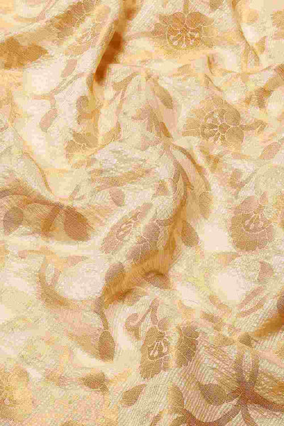 Buy Divya Beige Tusser Art Silk Floral Banarasi One Minute Saree Online - Side