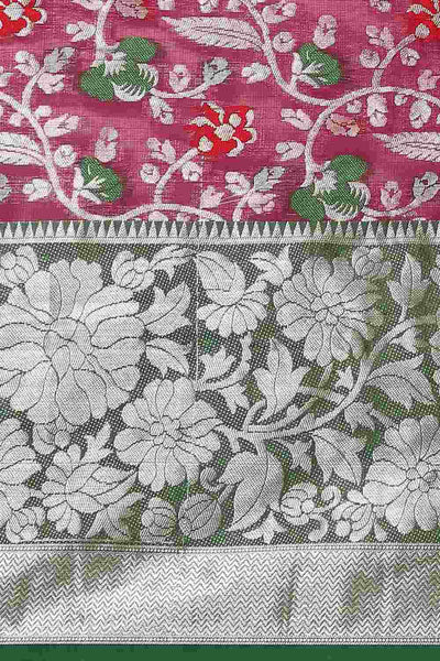 Buy Sudha Pink Art Silk Floral Banarasi One Minute Saree Online - Back
