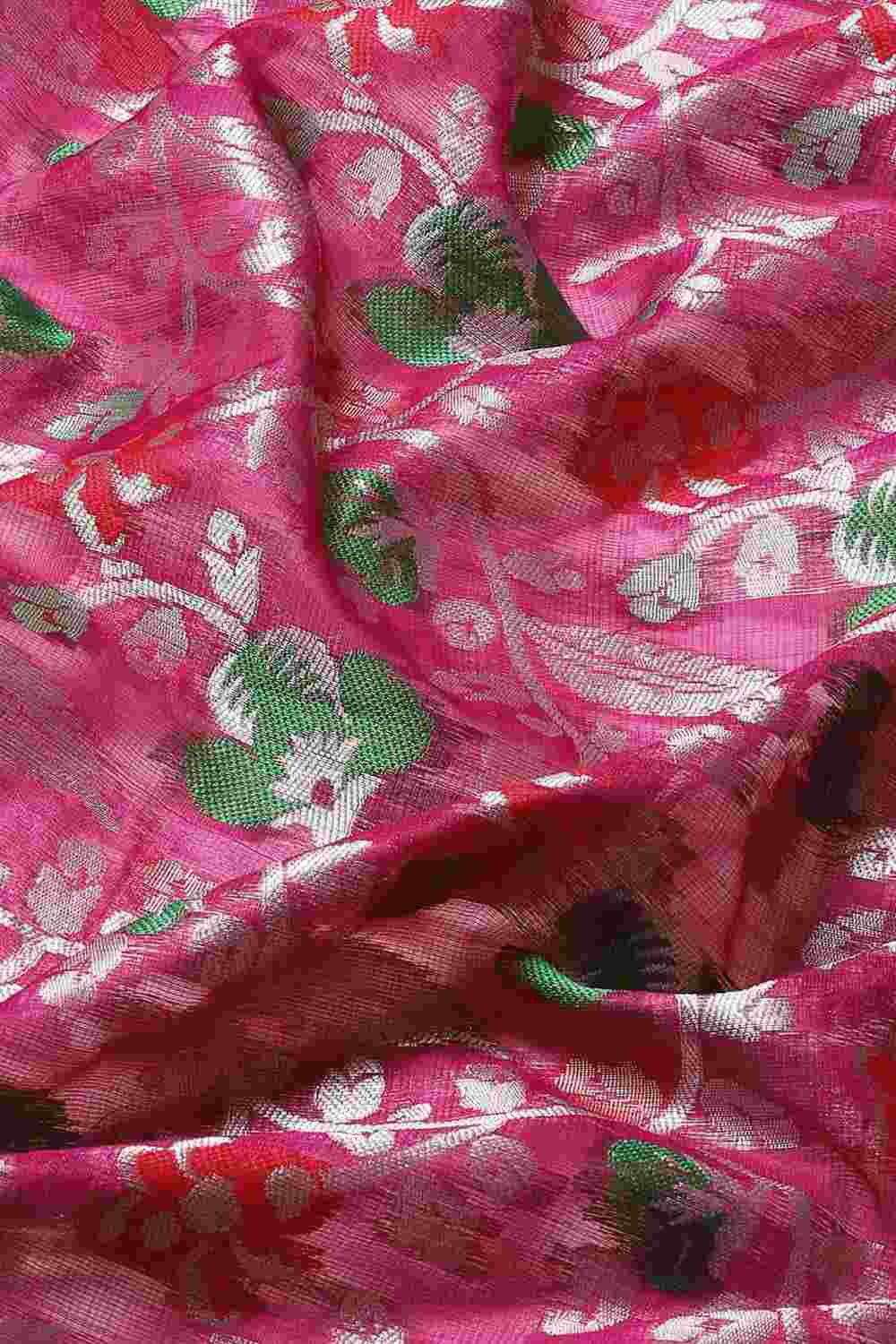 Buy Sudha Pink Art Silk Floral Banarasi One Minute Saree Online - Side