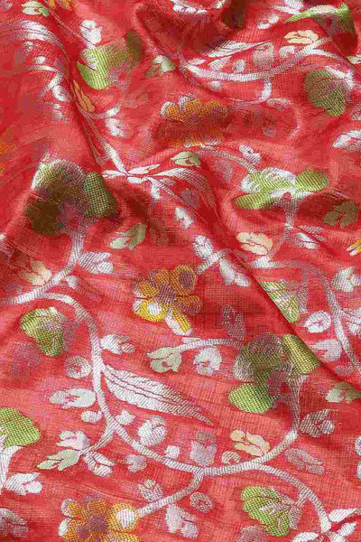 Buy Anvi Red Art Silk Floral Banarasi One Minute Saree Online - Side