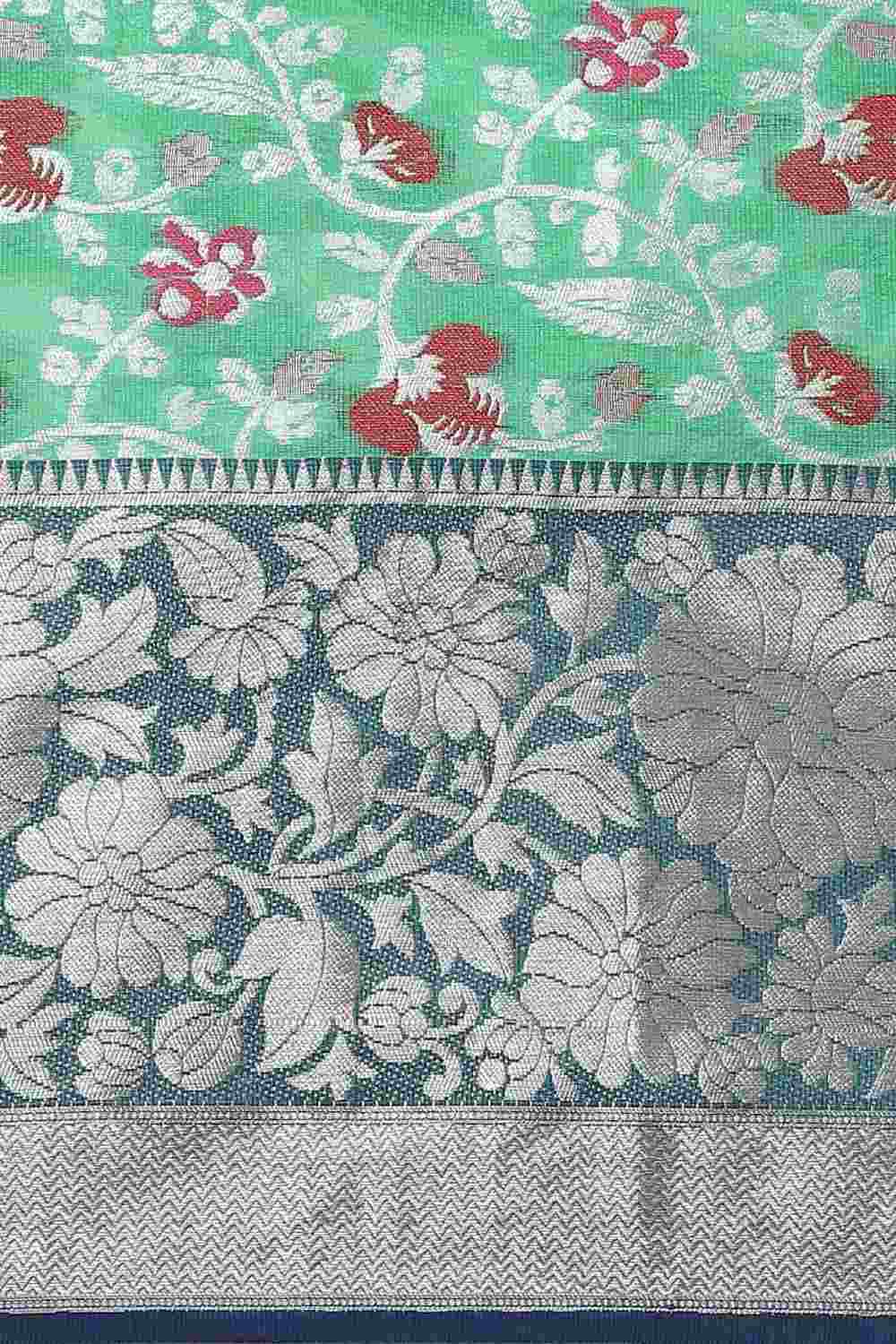 Buy Trisha Teal Art Silk Floral Banarasi One Minute Saree Online - Back