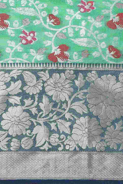 Buy Teal Art Silk Floral Printed Banarasi Saree Online - Zoom In 