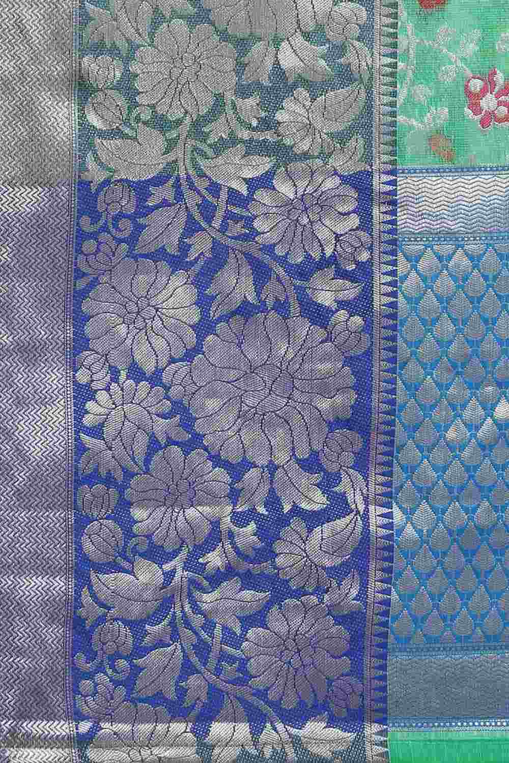 Buy Teal Art Silk Floral Printed Banarasi Saree Online - Zoom Out 
