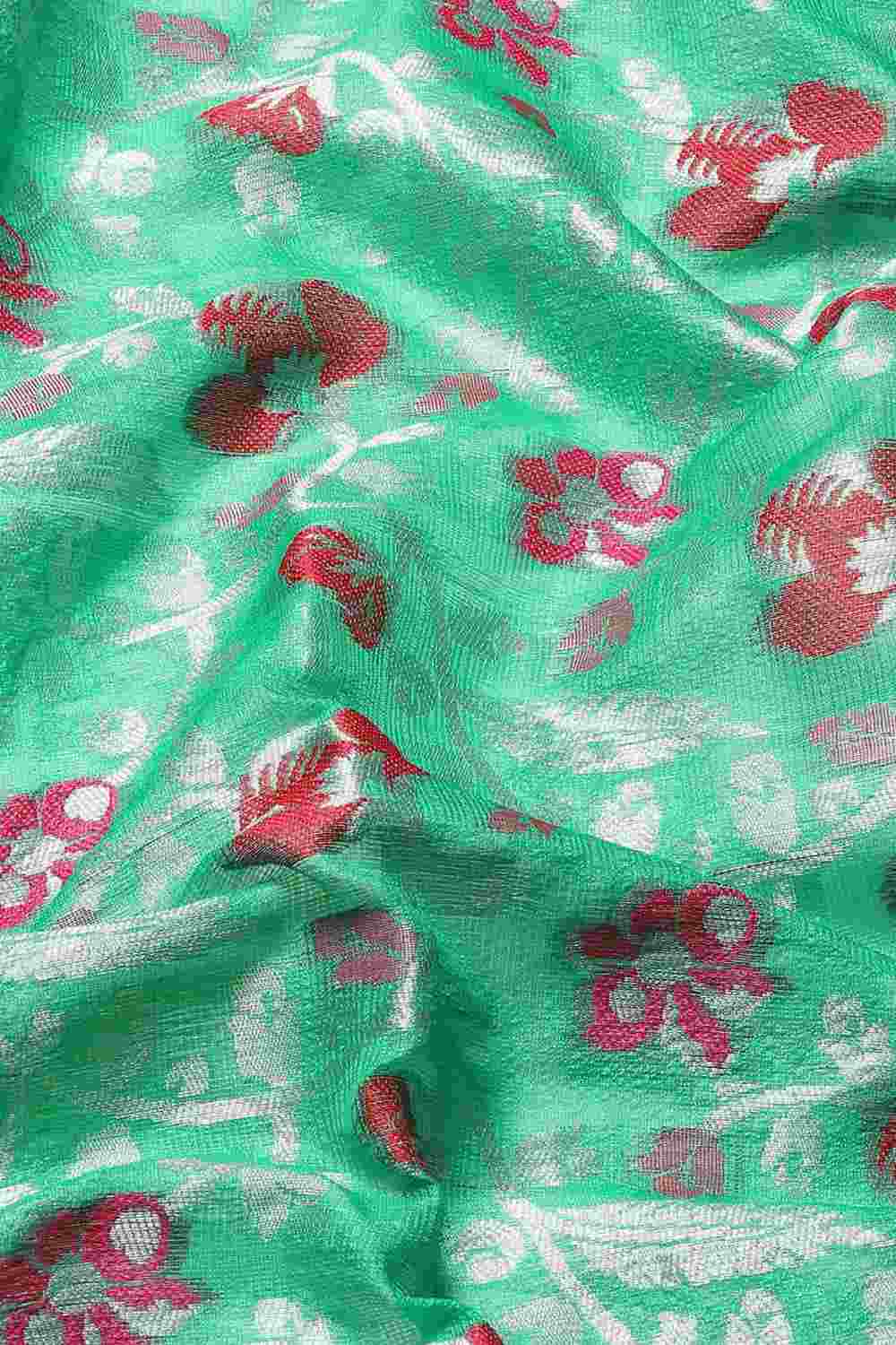 Buy Trisha Teal Art Silk Floral Banarasi One Minute Saree Online - Side