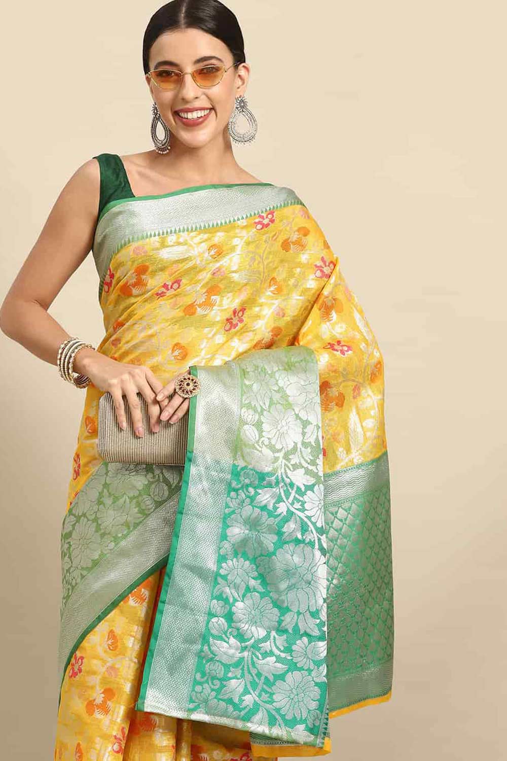 Buy Pari Multi-Color Art Silk Floral Banarasi One Minute Saree Online