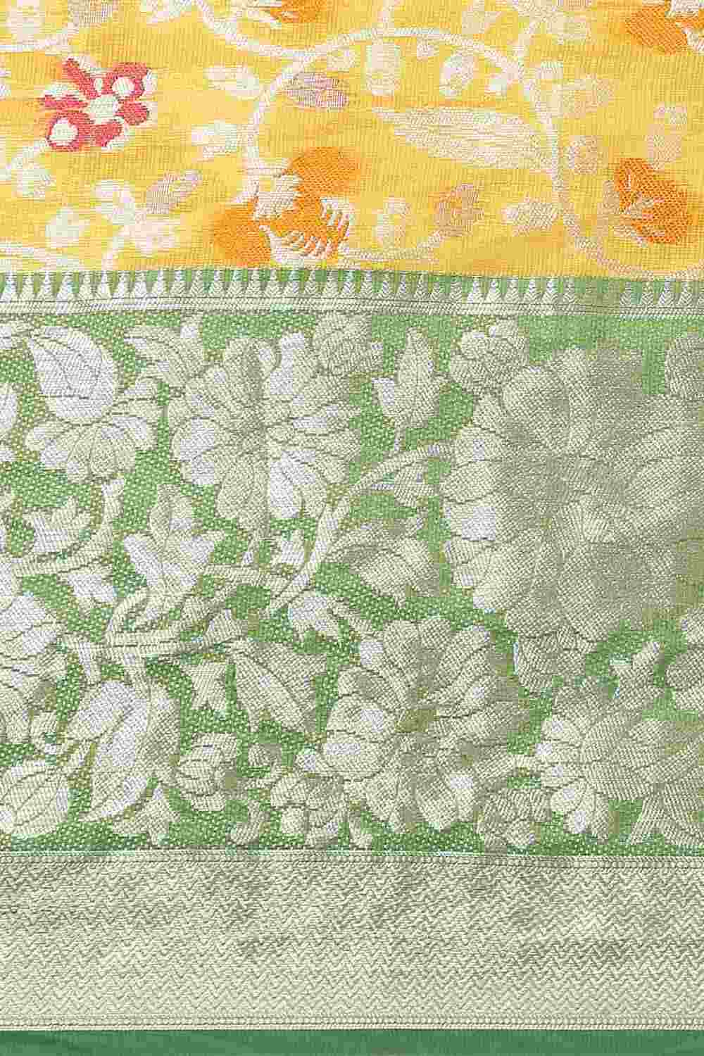 Buy Yellow Art Silk Floral Printed Banarasi Saree Online - Zoom In 