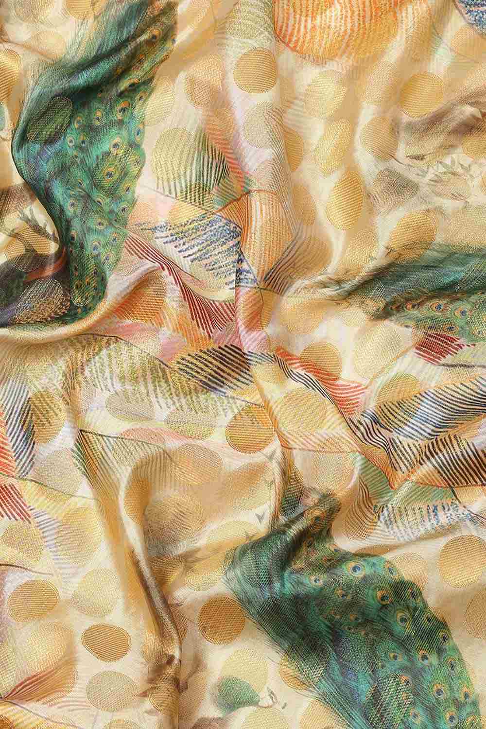 Buy Piku Beige Soft Art Silk Floral Printed Banarasi One Minute Saree Online - Side