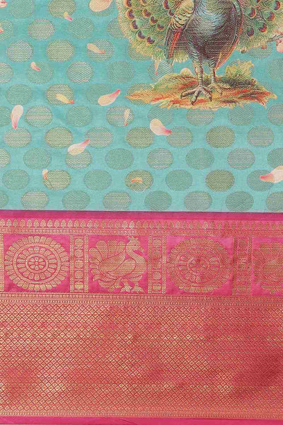 Buy Tina Teal Soft Art Silk Floral Printed Banarasi One Minute Saree Online