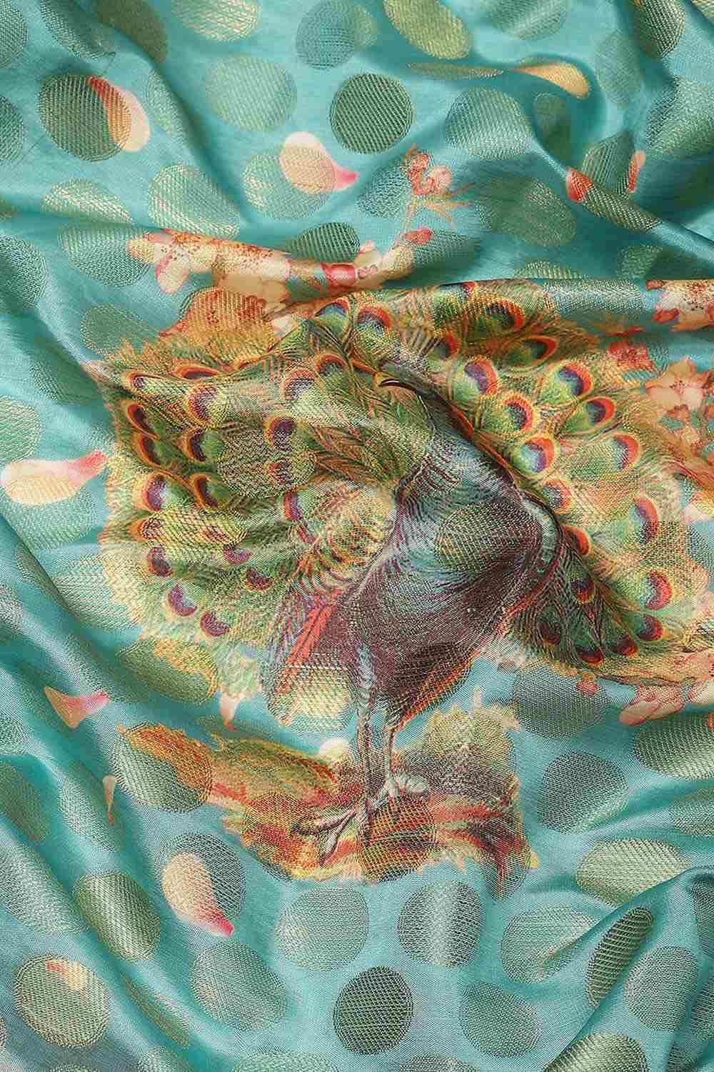 Buy Tina Teal Soft Art Silk Floral Printed Banarasi One Minute Saree Online - Front