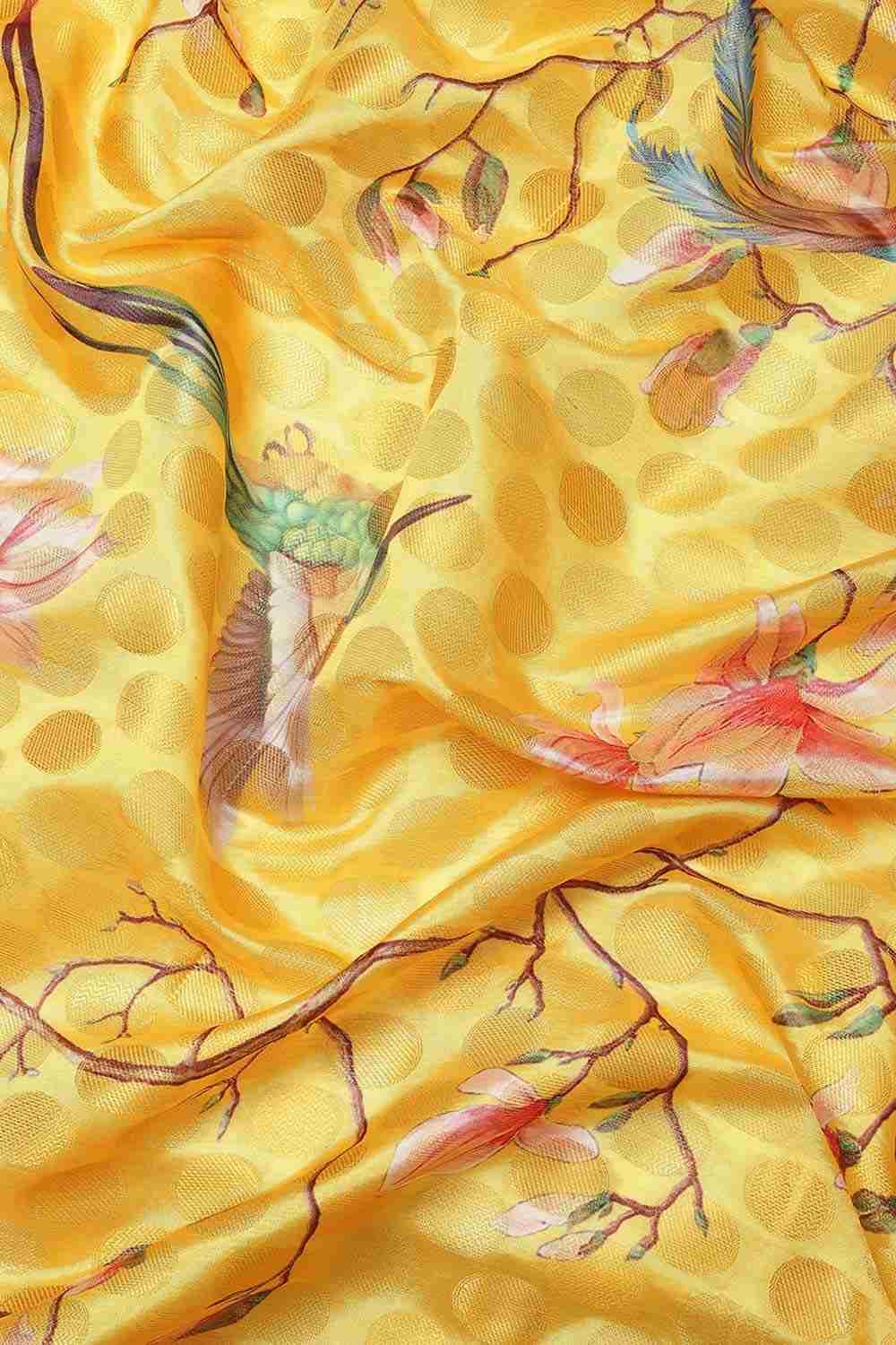 Buy Yellow Soft Art Silk Floral Printed Banarasi Saree Online - Zoom Out 