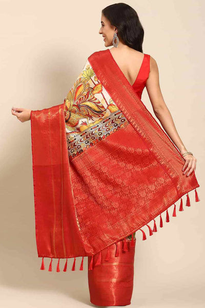 Shop Raya Beige Soft Art Silk Kalamkari Printed One Minute Saree at best offer at our  Store - One Minute Saree