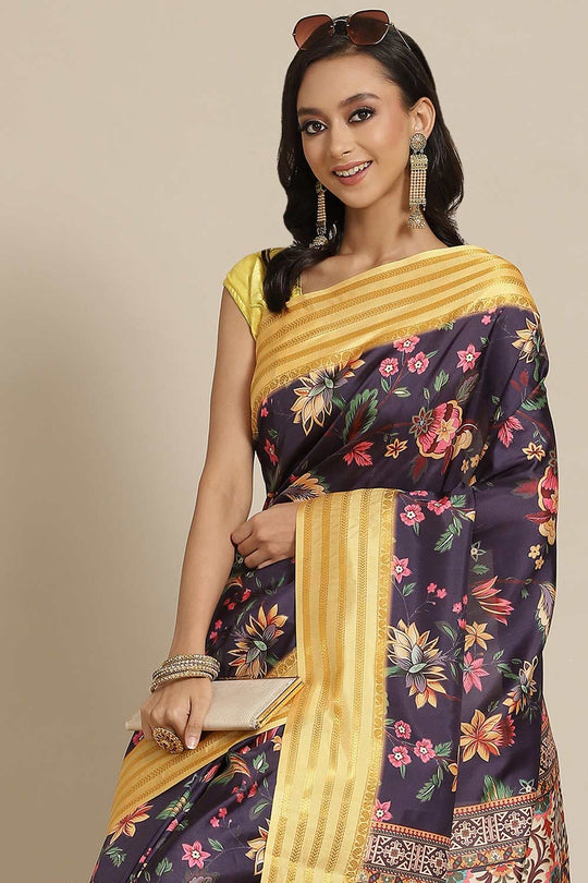 Buy Mandy Multi-Color Soft Art Silk Floral Printed Banarasi One Minute Saree Online