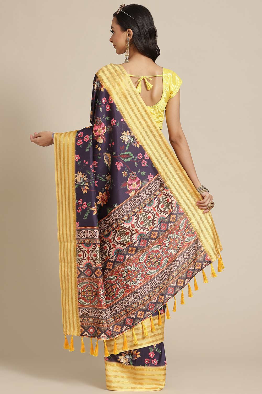 Shop Mandy Multi-Color Soft Art Silk Floral Printed Banarasi One Minute Saree at best offer at our  Store - One Minute Saree