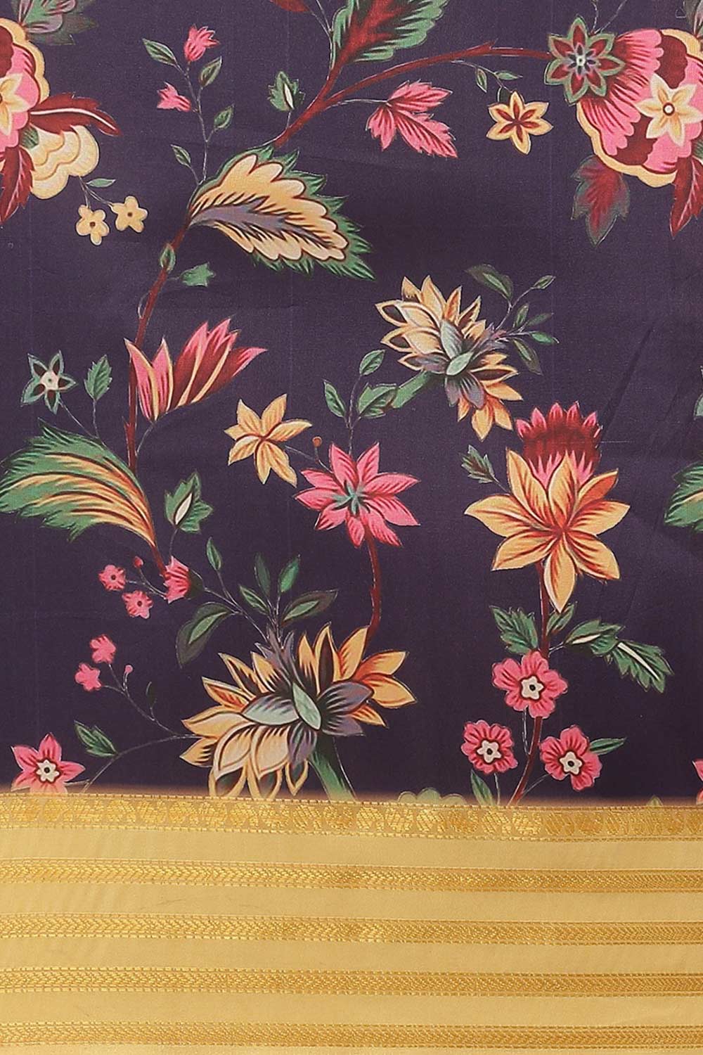 Buy Mandy Multi-Color Soft Art Silk Floral Printed Banarasi One Minute Saree Online - Back