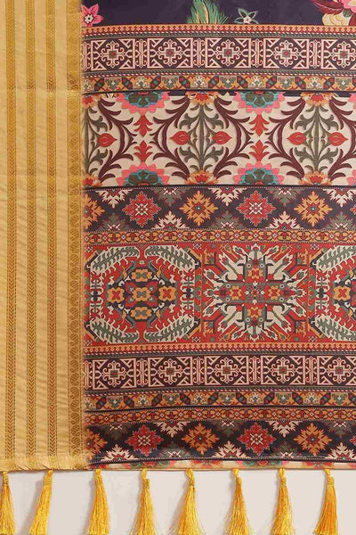 Buy Mandy Multi-Color Soft Art Silk Floral Printed Banarasi One Minute Saree Online - Front