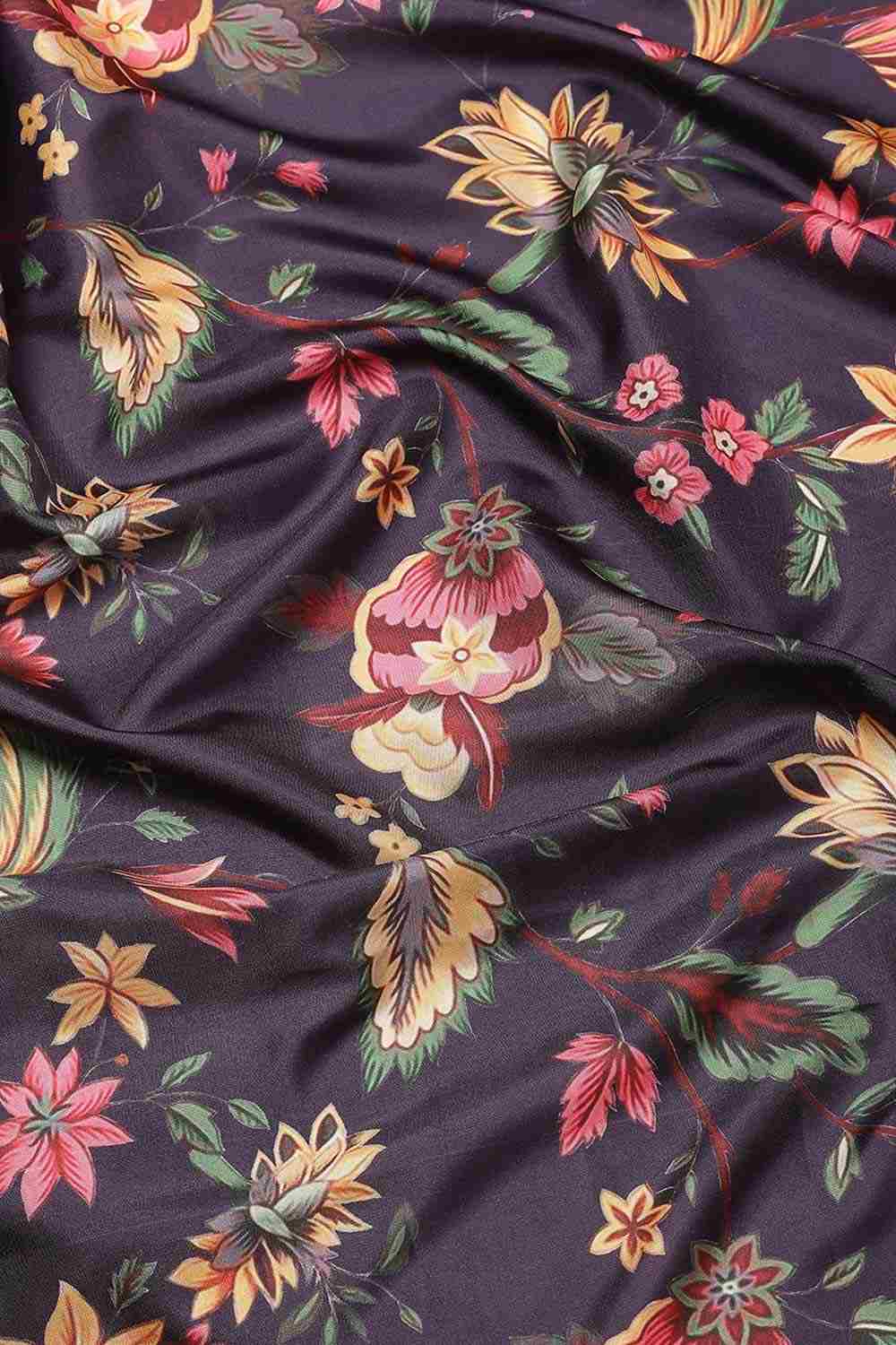 Buy Mandy Multi-Color Soft Art Silk Floral Printed Banarasi One Minute Saree Online - Side
