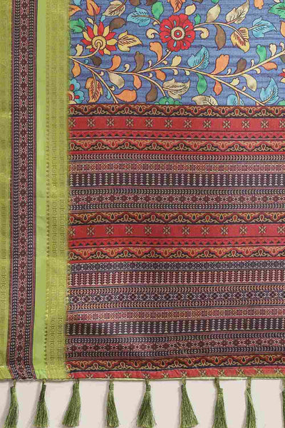 Buy Eesa Navy Blue Soft Art Silk Floral Printed Banarasi One Minute Saree Online - Back