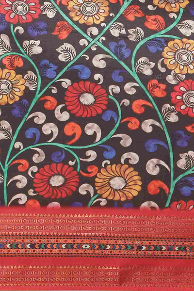 Buy Brina Black Soft Art Silk Floral Printed Banarasi One Minute Saree Online - Back