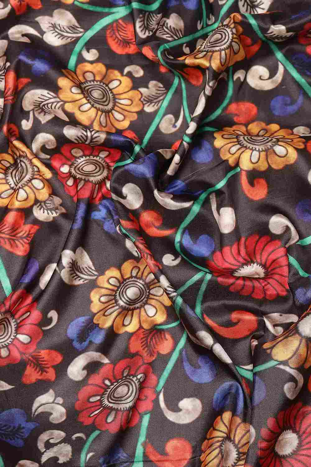 Buy Brina Black Soft Art Silk Floral Printed Banarasi One Minute Saree Online - Side