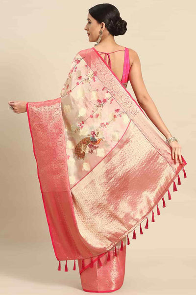 Shop Peonia Pink Soft Art Silk Floral Banarasi One Minute Saree at best offer at our  Store - One Minute Saree