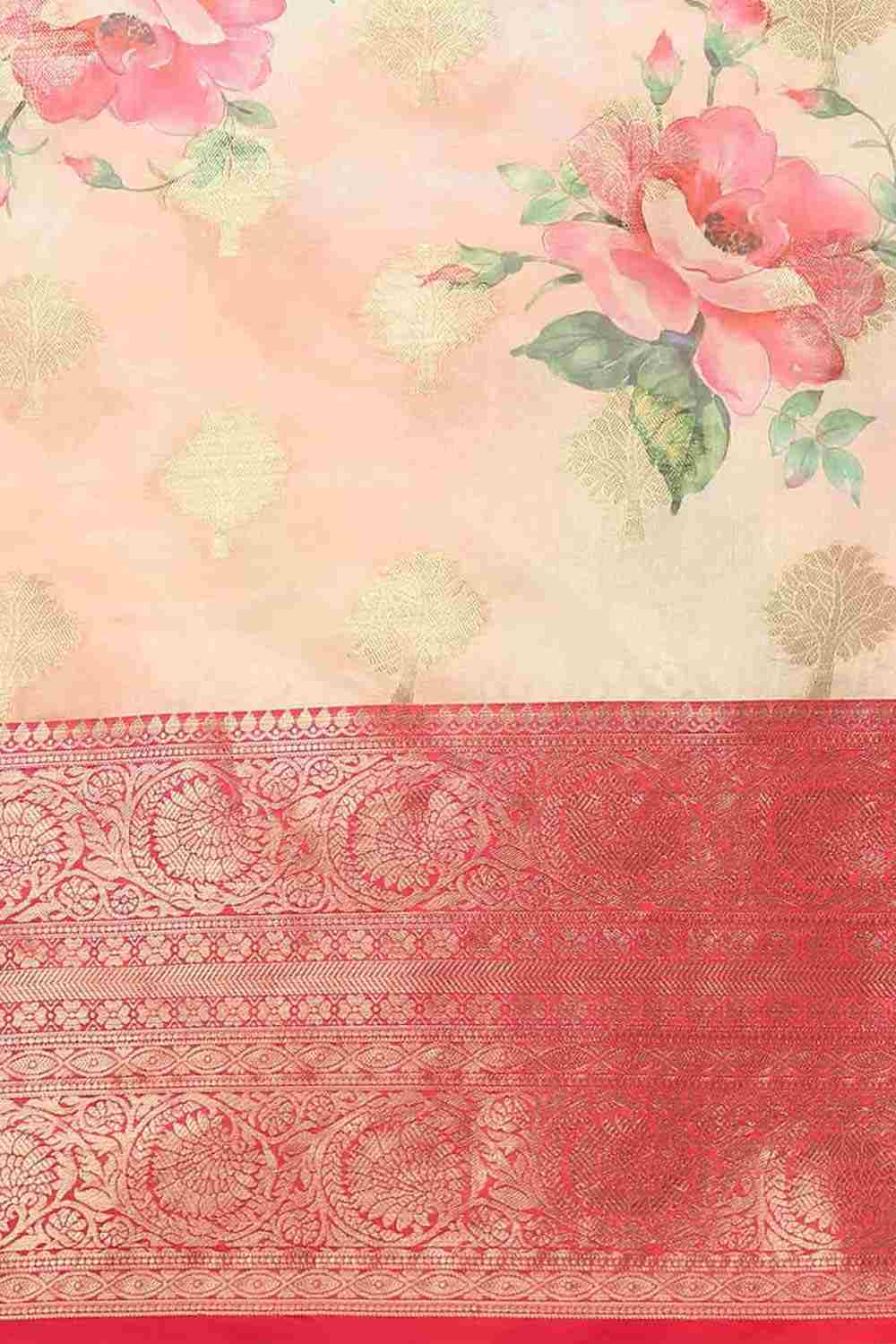 Buy Pink Soft Art Silk Floral Printed Banarasi Saree Online - Zoom In 