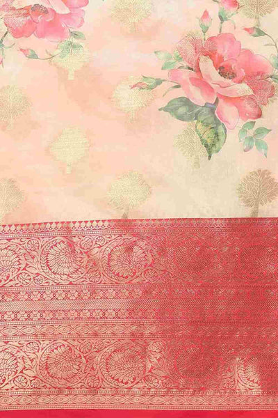 Buy Peonia Pink Soft Art Silk Floral Banarasi One Minute Saree Online - Back