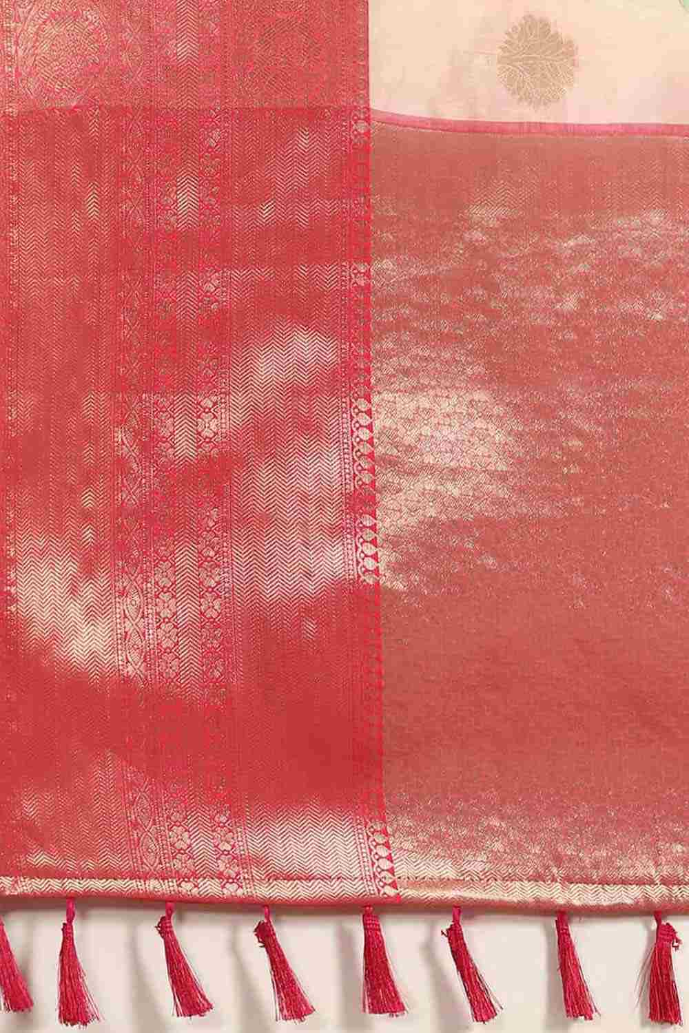 Buy Peonia Pink Soft Art Silk Floral Banarasi One Minute Saree Online - Front