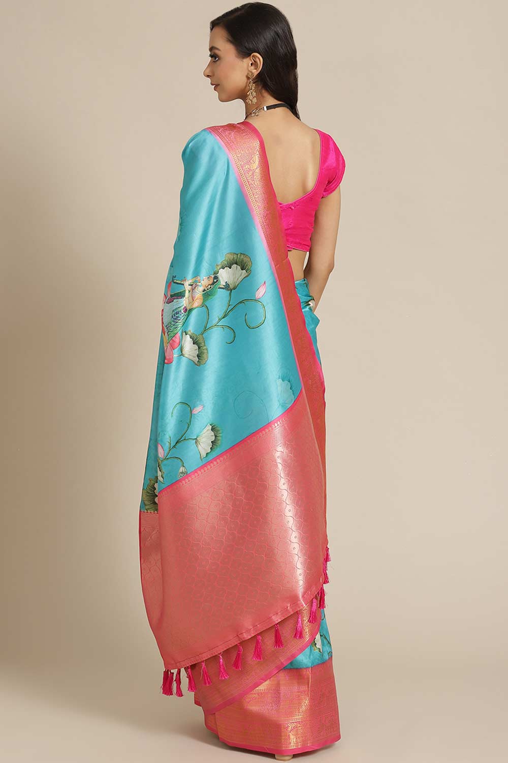 Shop Aisha Teal Soft Art Silk Floral Printed Banarasi One Minute Saree at best offer at our  Store - One Minute Saree