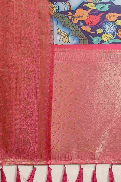 Buy Nora Multi-Color Soft Art Silk Floral Printed Banarasi One Minute Saree Online - Back
