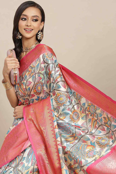Buy Payal Beige Soft Art Silk Floral Banarasi One Minute Saree Online