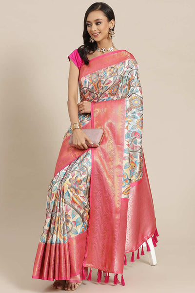 Buy Payal Beige Soft Art Silk Floral Banarasi One Minute Saree Online - One Minute Saree