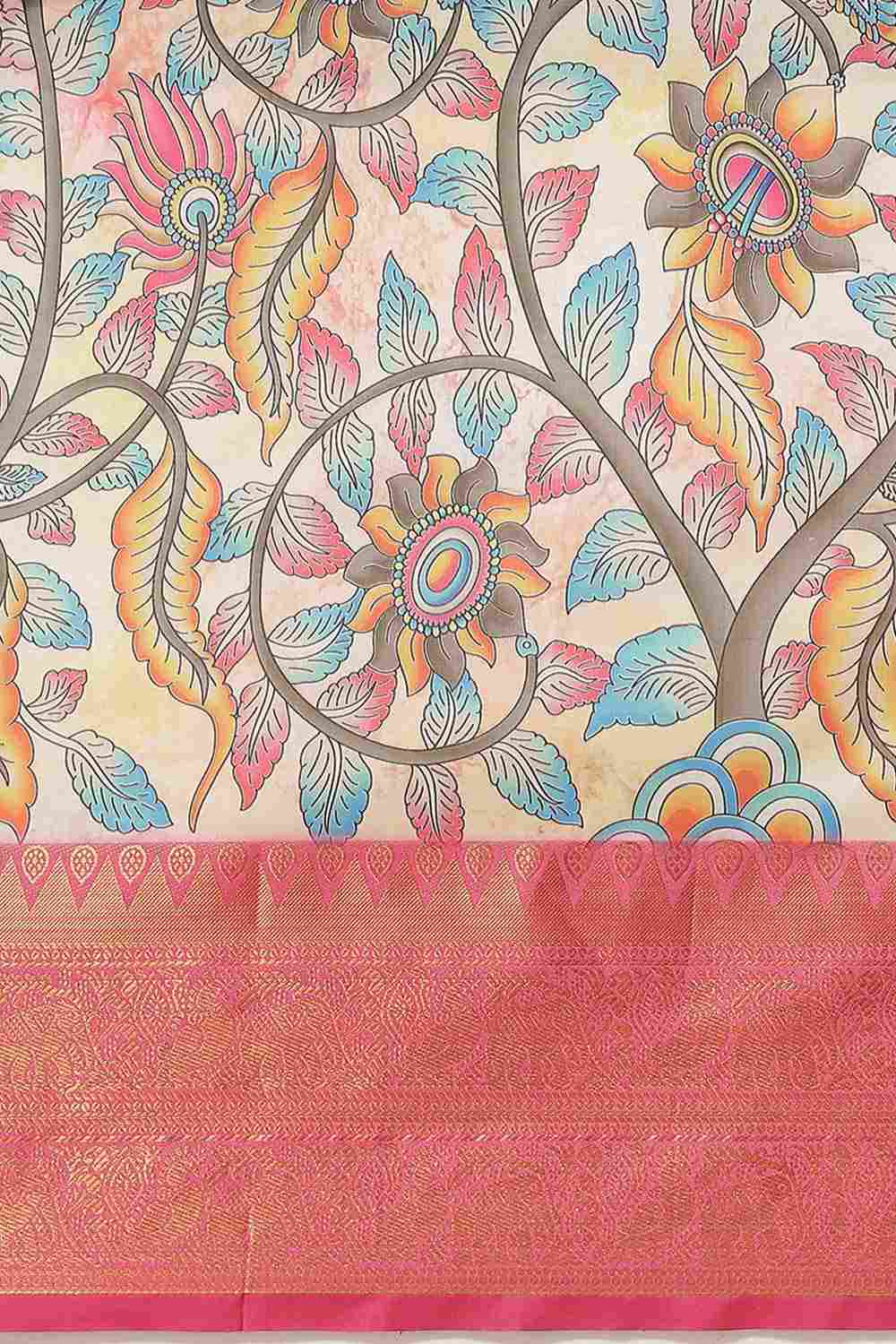 Buy Payal Beige Soft Art Silk Floral Banarasi One Minute Saree Online - Back