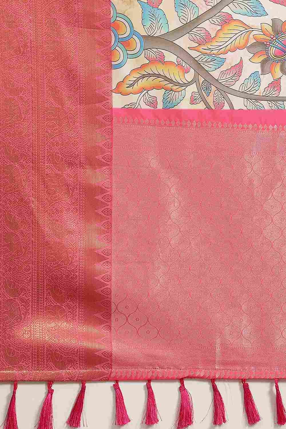 Buy Payal Beige Soft Art Silk Floral Banarasi One Minute Saree Online - Front