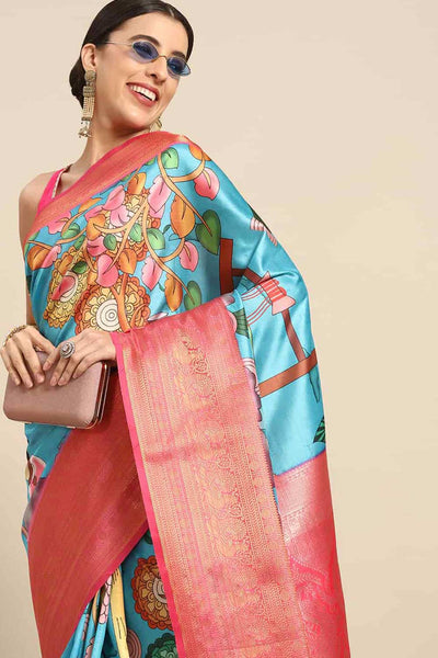 Buy Mimi Multi-Color Soft Art Silk Kalamkari Banarasi One Minute Saree Online - One Minute Saree