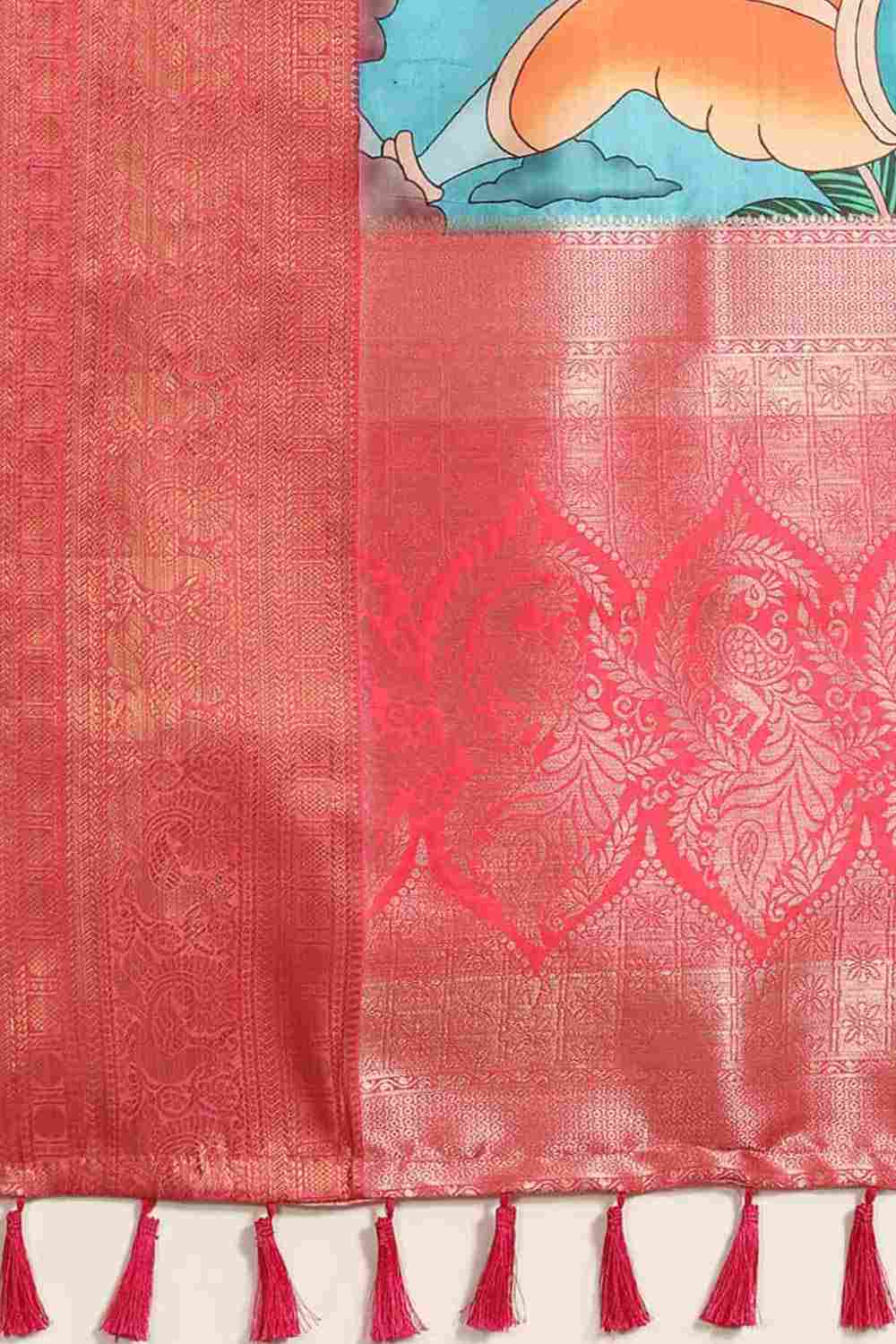 Buy Mimi Multi-Color Soft Art Silk Kalamkari Banarasi One Minute Saree Online - Front