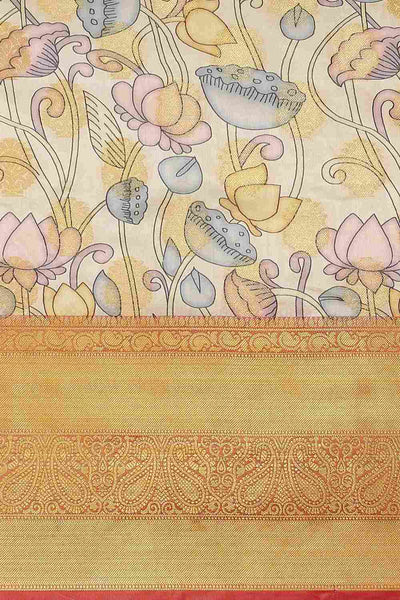 Buy Chyna Beige Soft Art Silk Floral Banarasi One Minute Saree Online - Back