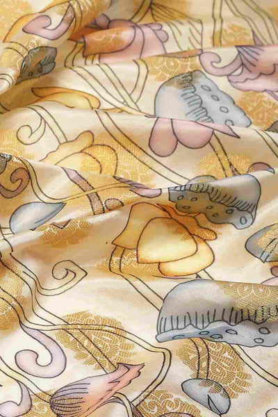 Buy Chyna Beige Soft Art Silk Floral Banarasi One Minute Saree Online - Side
