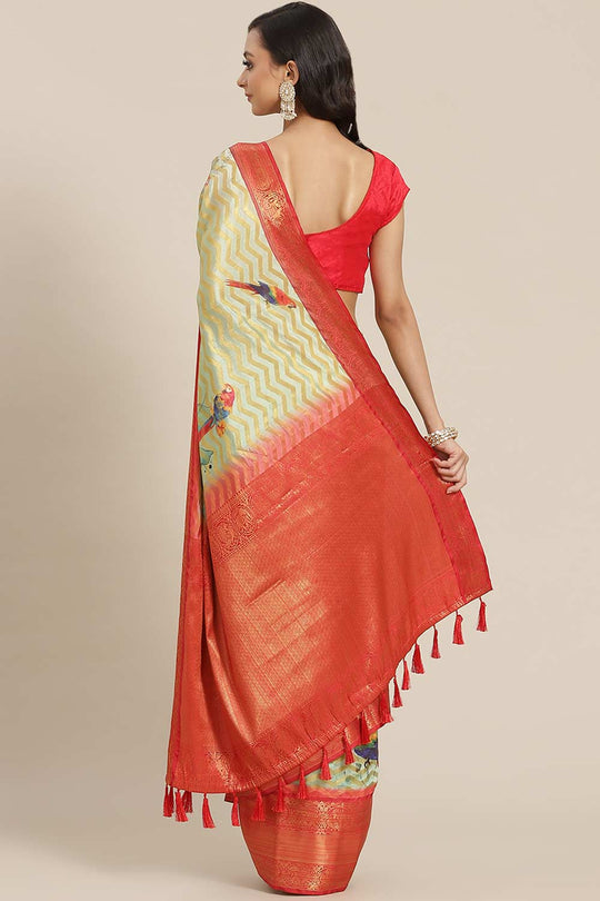 Shop Pista Green Soft Art Silk Floral Printed Banarasi One Minute Saree at best offer at our  Store - One Minute Saree