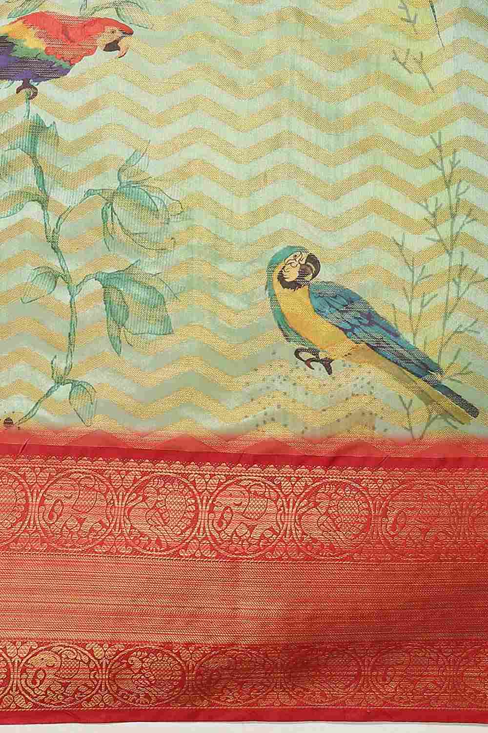 Buy Pista Green Soft Art Silk Floral Printed Banarasi One Minute Saree Online