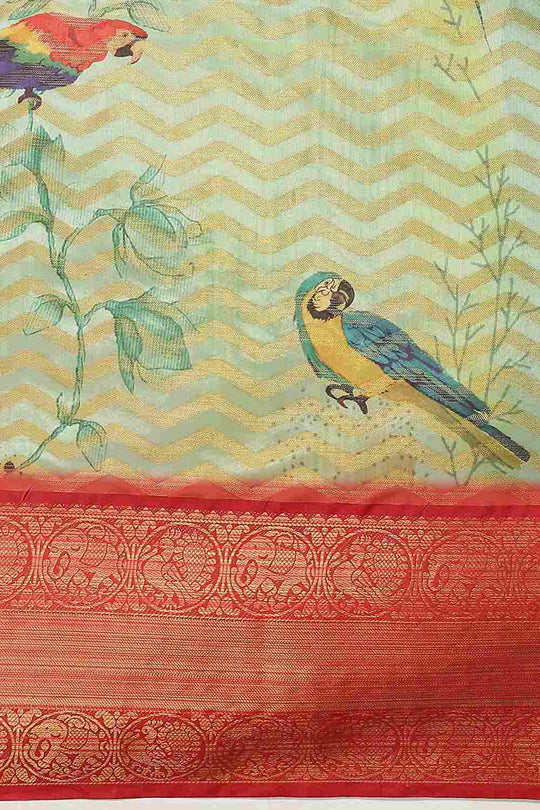 Buy Pista Green Soft Art Silk Floral Printed Banarasi One Minute Saree Online