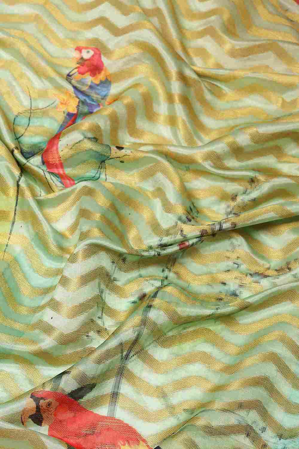 Buy Pista Green Soft Art Silk Floral Printed Banarasi One Minute Saree Online - Front