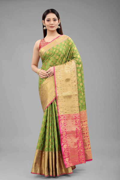 Buy Gajaria Multi-Color Art Silk Polka Dot Banarasi One Minute Saree Online - One Minute Saree
