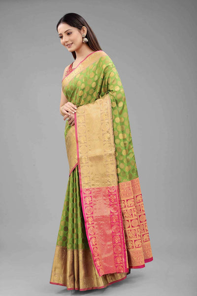 Buy Gajaria Multi-Color Art Silk Polka Dot Banarasi One Minute Saree Online