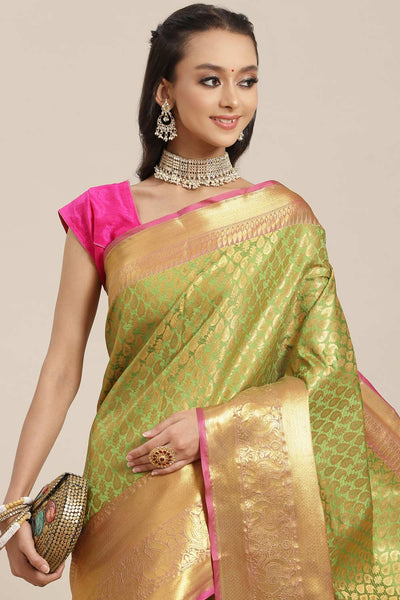 Buy Satchi Green Soft Art Silk Banarasi One Minute Saree Online