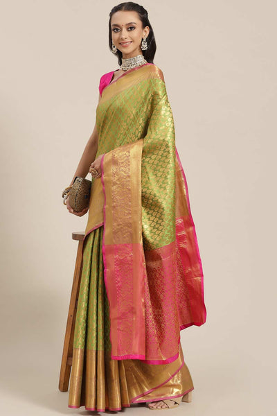 Buy Satchi Green Soft Art Silk Banarasi One Minute Saree Online - One Minute Saree