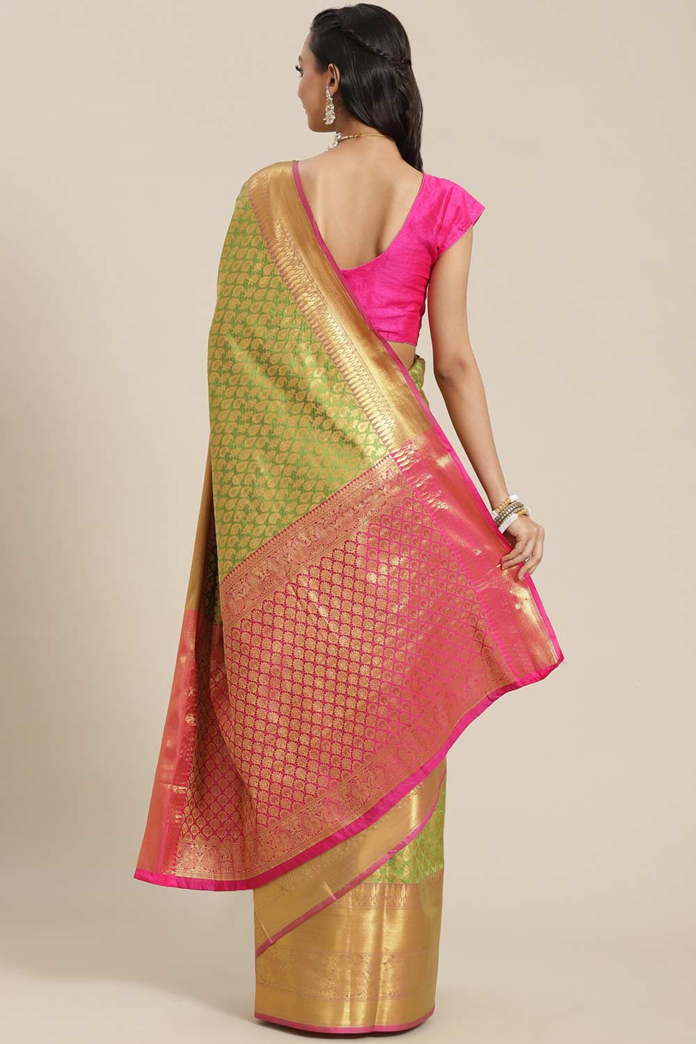 Shop Satchi Green Soft Art Silk Banarasi One Minute Saree at best offer at our  Store - One Minute Saree