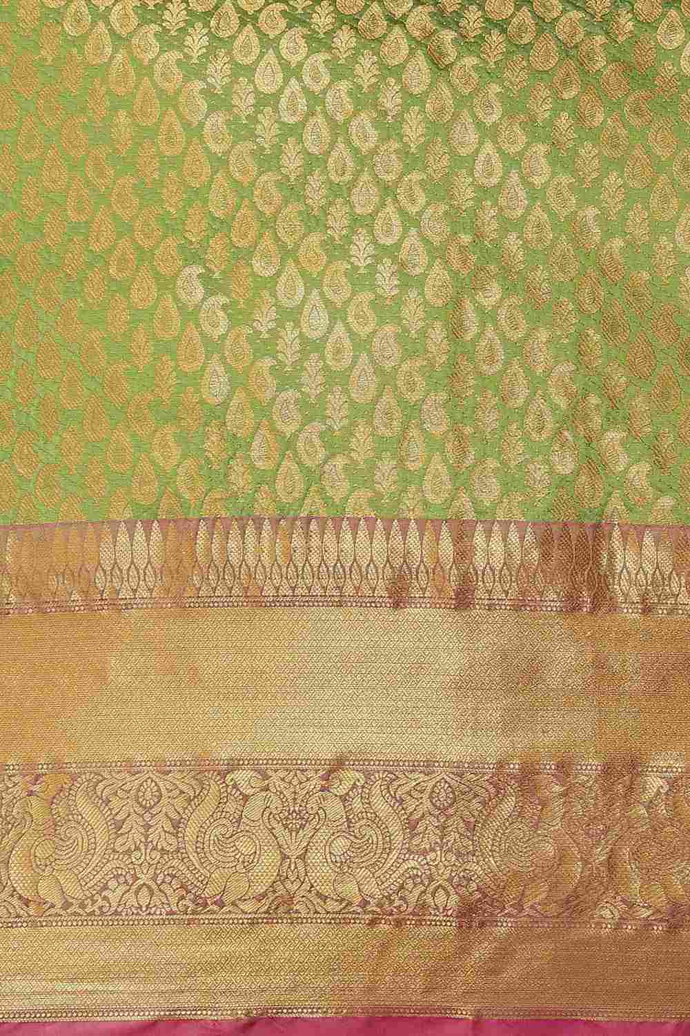 Buy Satchi Green Soft Art Silk Banarasi One Minute Saree Online - Back